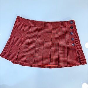 H&M Red Plaid Mini Skirt with Side Buttons